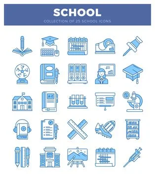 School icons collection featuring educational and learning elements Stock Illustration