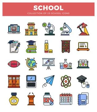 School icons collection featuring educational and science elements on a whi.. Stock Illustration
