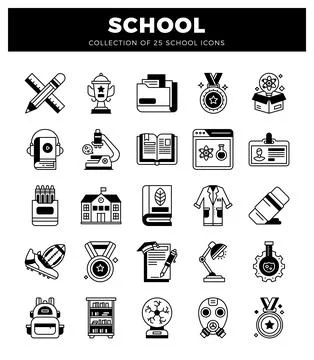 School icons collection featuring educational and learning symbols. present.. イラスト素材