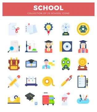 School icons collection flat design vector art Stockillustratie