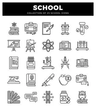 School icons collection. a set of 25 educational and science symbols on a w.. イラスト素材