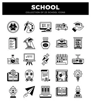 School icons collection with various educational and science symbols Stockillustratie
