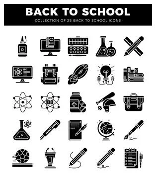 School Icons Collection on White Background Stock Illustration