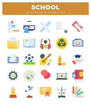 School icons collection on a white background with title Stock Illustration