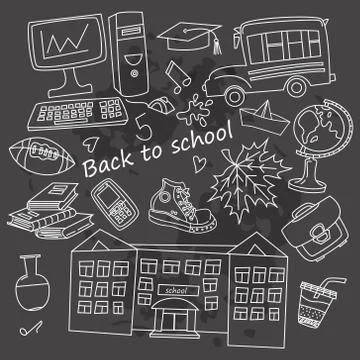 School icons on dark background Stock Illustration