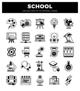 School icons for education and learning. featuring art. science. and techno.. イラスト素材