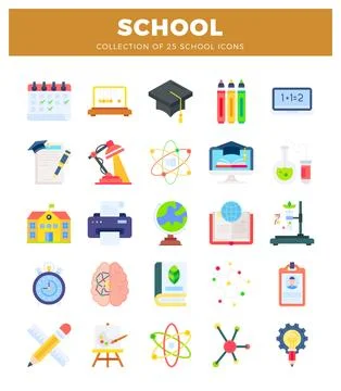 School icons with educational and scientific elements in a flat design style. 스톡 일러스트