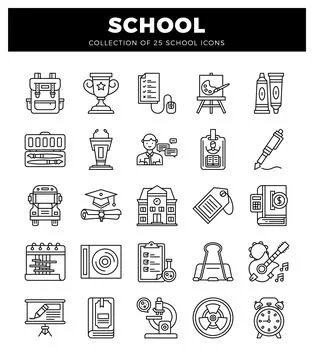 School icons with educational elements on white background. vector illustra.. Stock Illustration