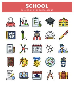 School icons elements representing education and learning. Stock Illustration