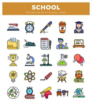 School icons featuring educational and scientific elements on a white backg.. Stockillustratie