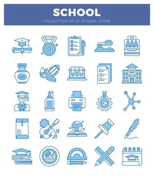 School icons featuring educational and extracurricular elements for student.. Stock Illustration