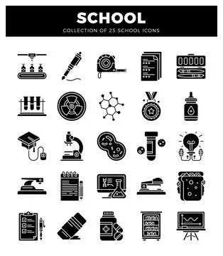 School icons featuring educational and science equipment. Stock Illustration