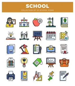 School icons featuring educational objects and symbols. Illustrazione stock