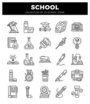 School icons in flat design. Stock Illustration
