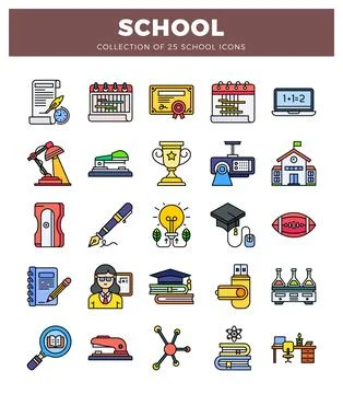 School icons in a flat design style. featuring educational and learning sym.. イラスト素材