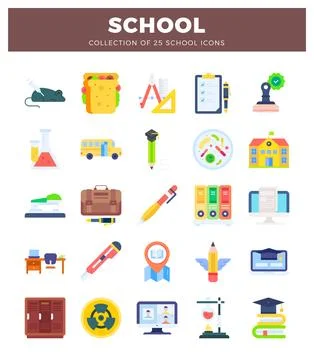 School icons in flat design style on white background Stock Illustration