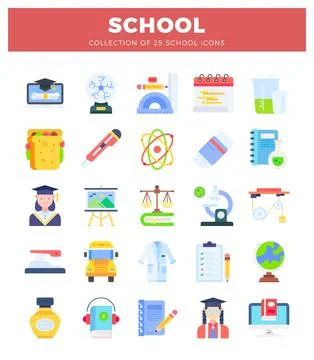 School icons. flat vector illustrations for educational themes Stock Illustration