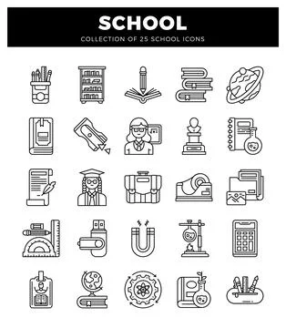 School icons in a flat white background. showing educational and scientific.. Stock Illustration