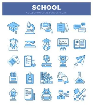 School icons in a grid layout. Stock Illustration