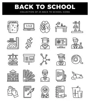 School icons for learning and education. icons on white background. Ilustración de archivo