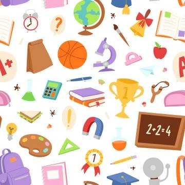 School icons seamless pattern background vector Illustrazione stock