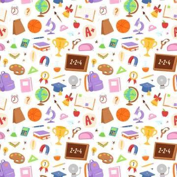 School icons seamless pattern background vector Stock Illustration