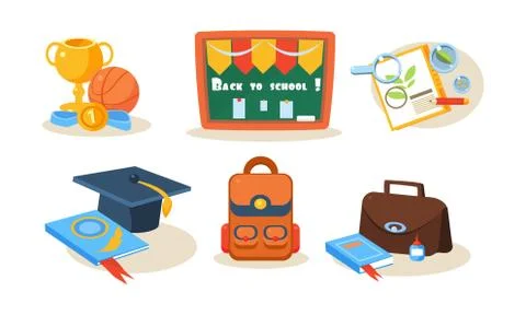 School icons set, back to school design elements vector Illustration Stock Illustration