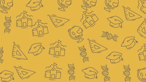 School icons set for education projects with globe, dna, and school. Ideal for e Stock Footage 325604530