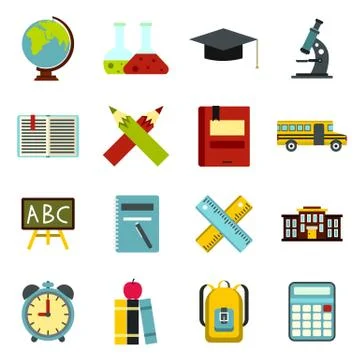 School icons set, flat ctyle Illustrazione stock