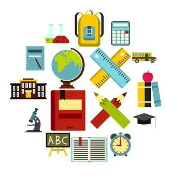 School icons set, flat ctyle Illustrazione stock