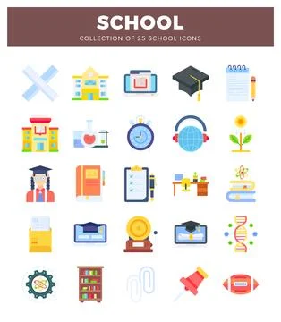 School icons showing academic elements on white background. isolated. Illustrazione stock
