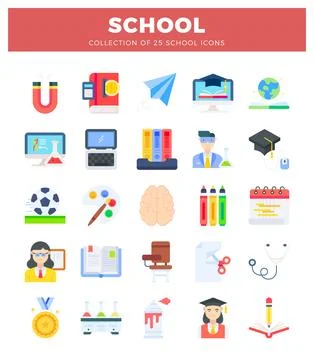 School icons showing educational tools and concepts on white background Stock Illustration
