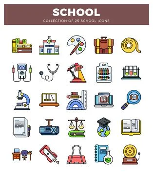 School icons vector collection of education and learning symbols. Stock Illustration