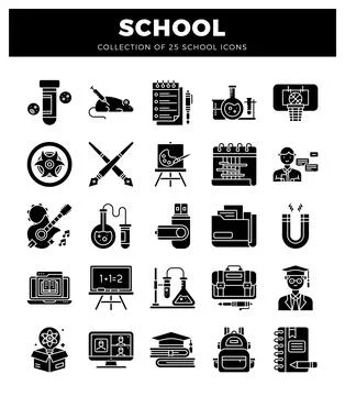 School icons. vector flat design. representing various educational elements.. Stockillustratie