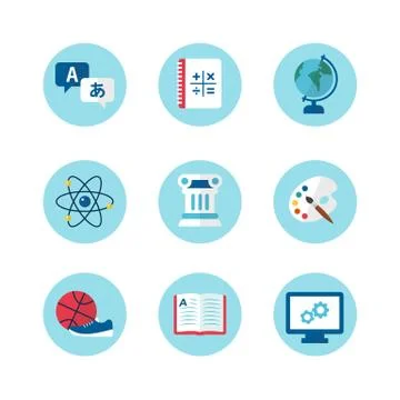 School icons. Vector illustration in flat style Stock Illustration