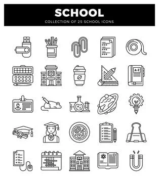 School icons in a white background with black outlines Stock Illustration