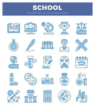 School icons on white background with blue lines Stock Illustration