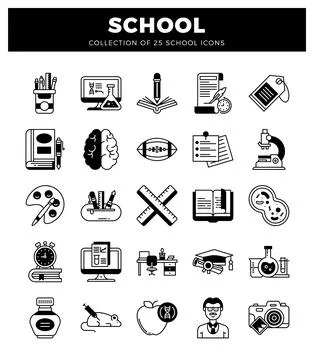 School icons on a white background for education and learning resources Stock Illustration