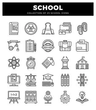 School icons on white background. Educational and science symbols for onlin.. Stock Illustration