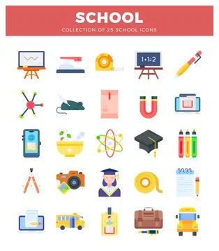 School icons on a white background featuring educational and learning symbols Illustrazione stock