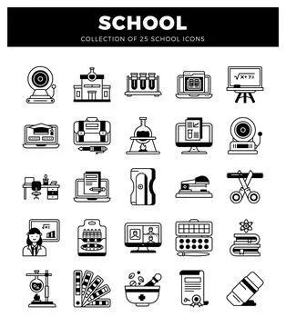 School icons on a white background. featuring educational and learning symb.. Illustrazione stock