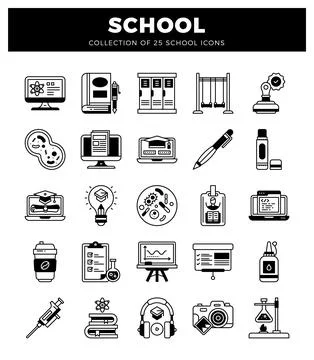 School icons in a white background. Stock Illustration