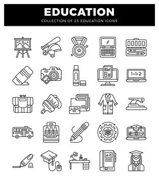 School icons on white background Stock Illustration