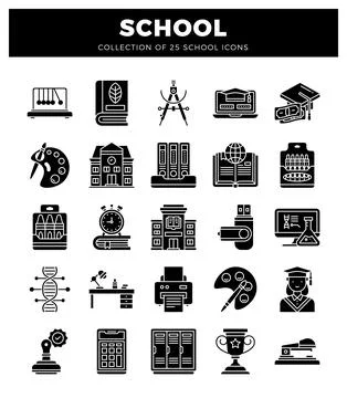 School icons on white background. representing various educational elements.. Stock Illustration