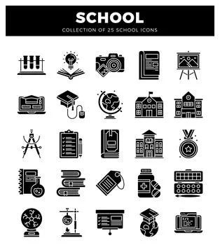 School icons on a white background. This set features educational and scien.. Stock Illustration