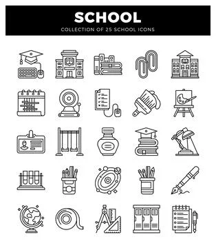 School icons on white background with text Ilustración de archivo