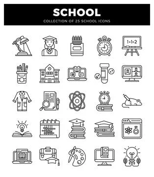 School icons in a white grid. Stock Illustration