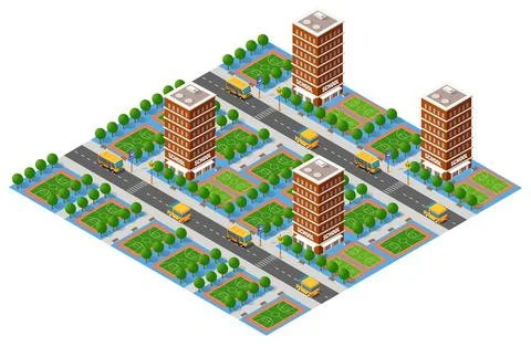 School isometric building study education urban infrastructure for conceptual Illustrazione stock