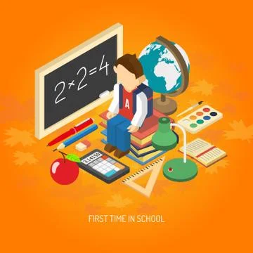 School isometric concept poster Stockillustratie