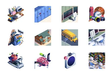 School Isometric Icons Stock Illustration